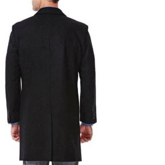 Mens Trench Coat Haggar Melton Wool Blend Black 42R Notched 37" Length 3 Button - Picture 3 of 6